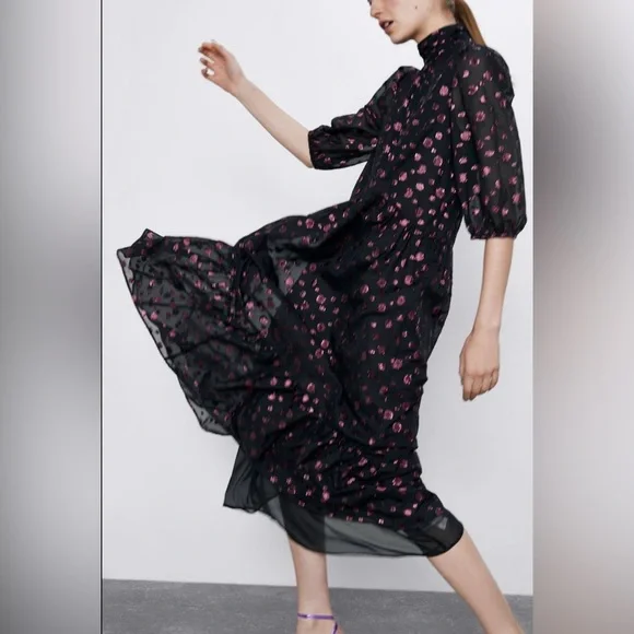 Zara midi dress pink metallic polka dots - Picture 4 of 4